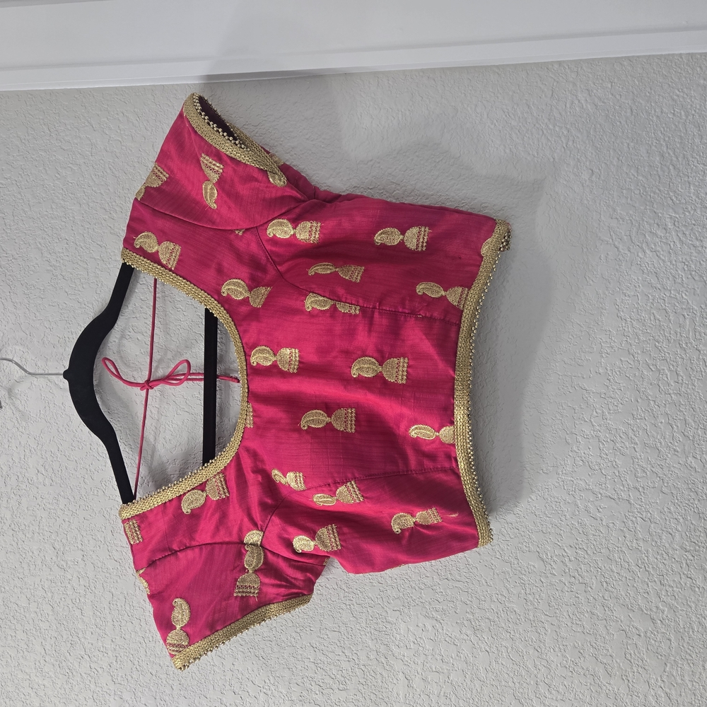 Pink and Gold Embroidered Blouse